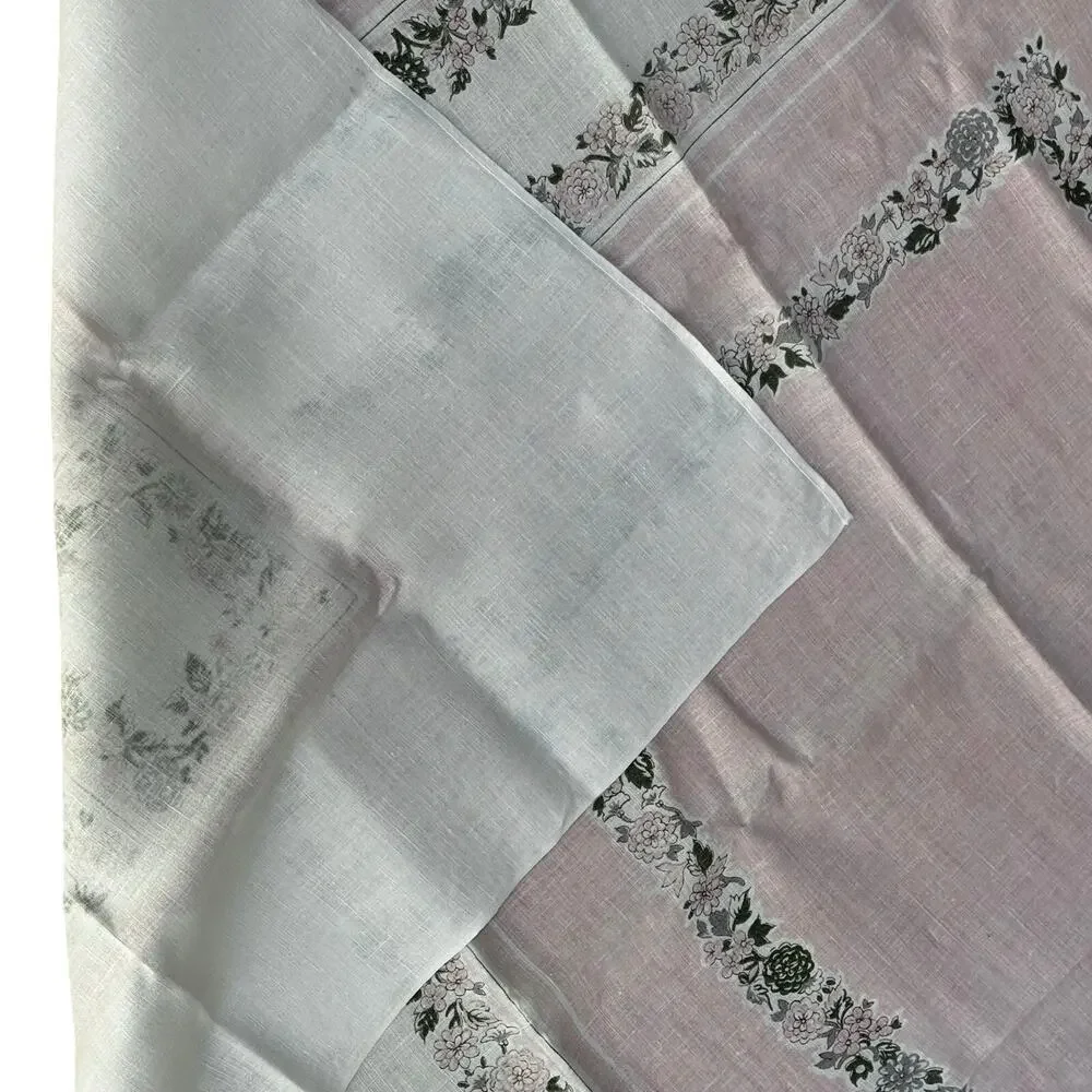 Vintage mid century printed cotton tablecloth 1950’s pink & white floral border